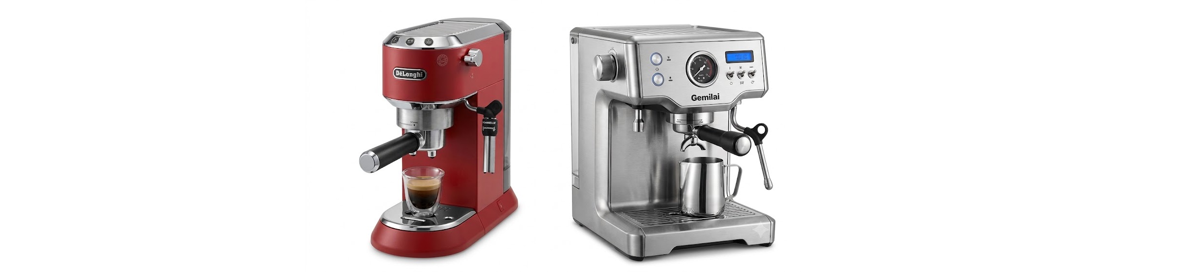 So sánh máy pha cà phê Delonghi và Gemilai tầm giá dưới 10 triệu